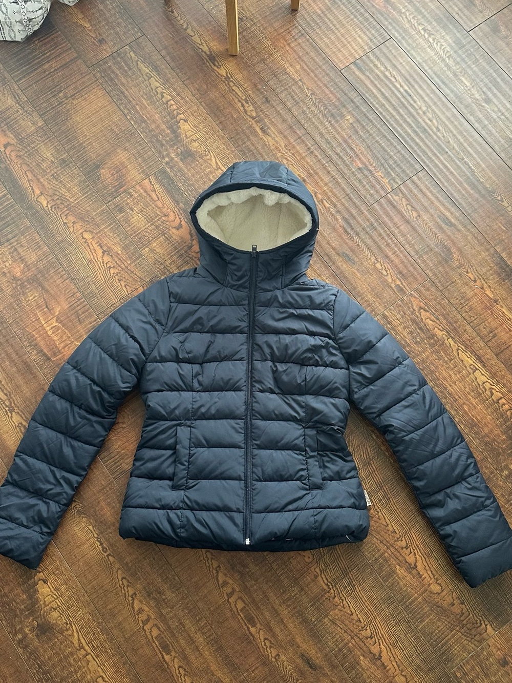 Hollister Navy Quilted Hooded Puffer Jacket